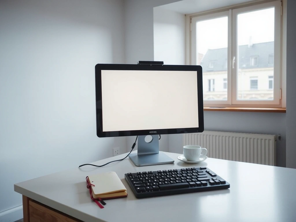A minimalist desk with a wireframe sketch on screen, representing the planning phase.