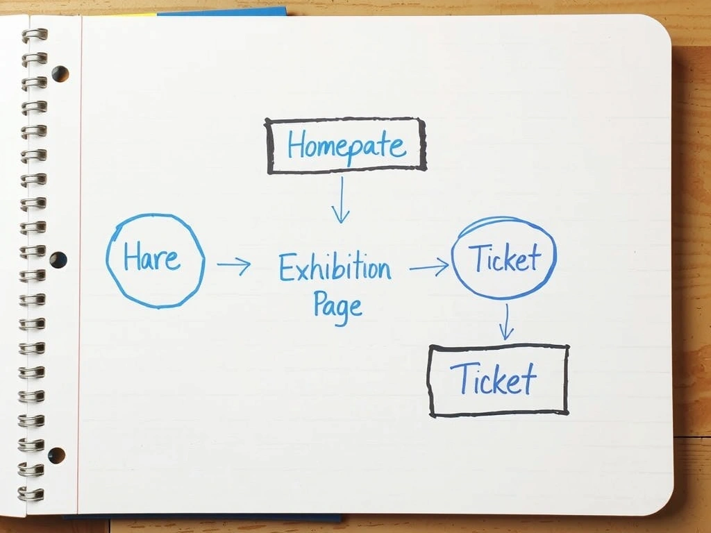 Hand-drawn user flow diagram for a museum website